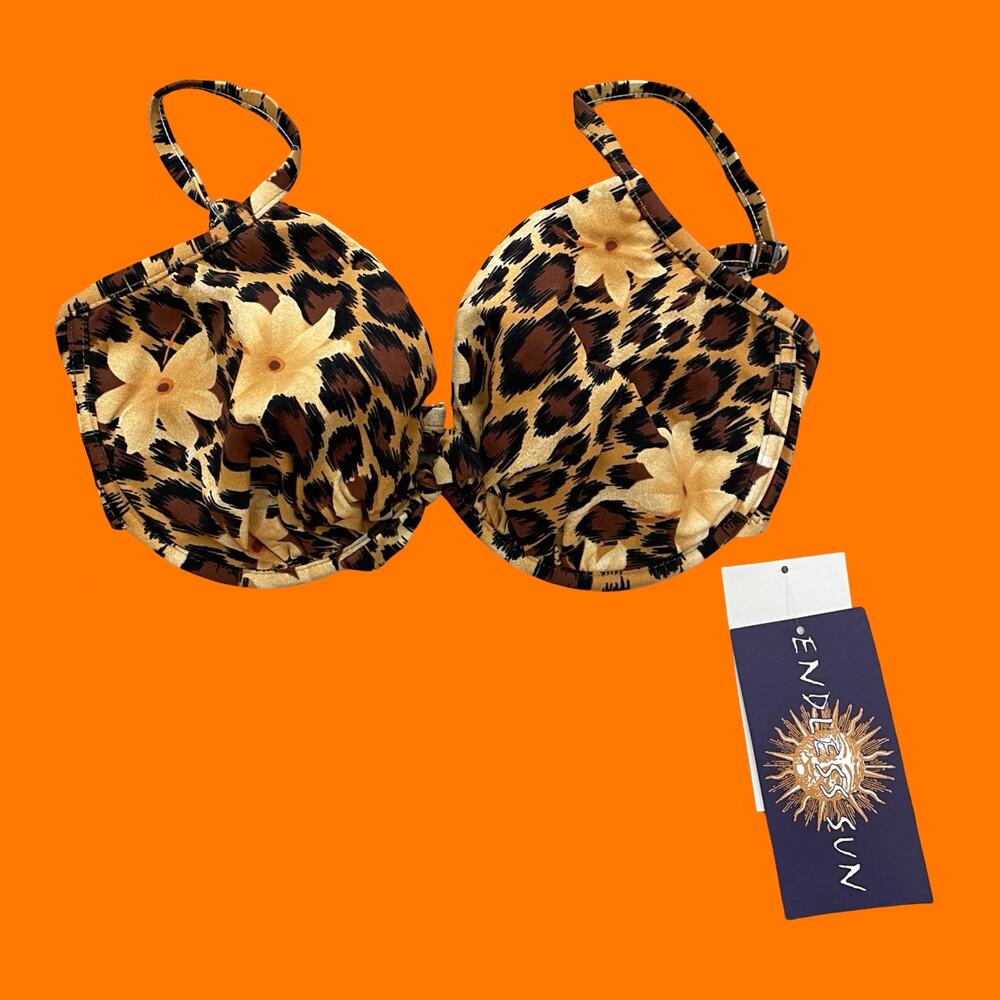 90's vintage leopard print bikini top DD cup SMALL endless sun *deadstock*